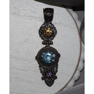 BA Sterling Citrine,Amethyst & Topaz Pendant 14.60G / 2.6in